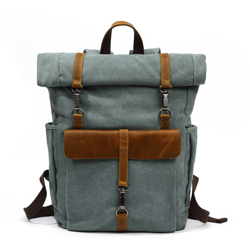 Rugged Vintage-Style Graphite Canvas & Leather Backpack - for Men - Delton Bags